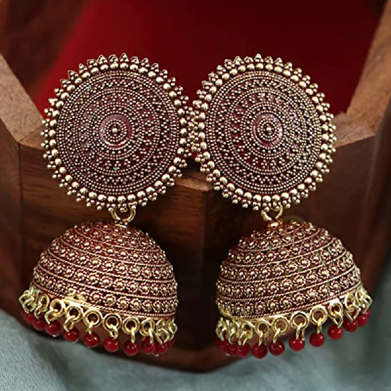 cute earrings for women-Subhag Alankar Maroon Attractive Kundan Jhumki earrings ideal for festive wear