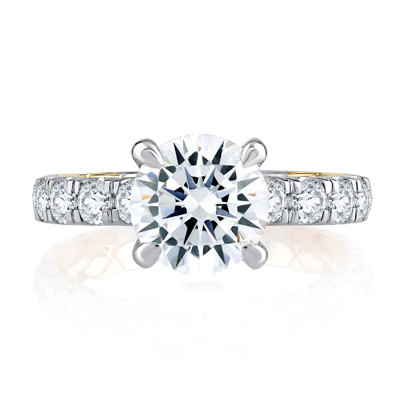 bridal engagement rings for women-A.Jaffe Engagement Rings Elegant Two Tone Round Cut Diamond Engagement Ring with Hidden Halo MECRD2348Q/446