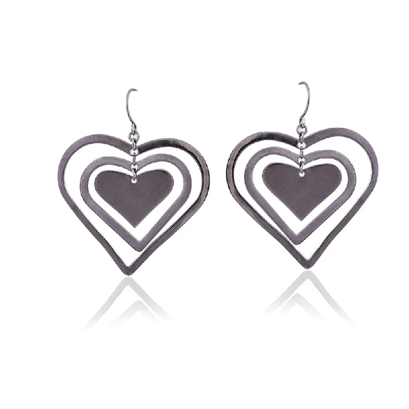 wedding stud earrings for women-Silver Mountain Sterling Silver multi layer heart earring