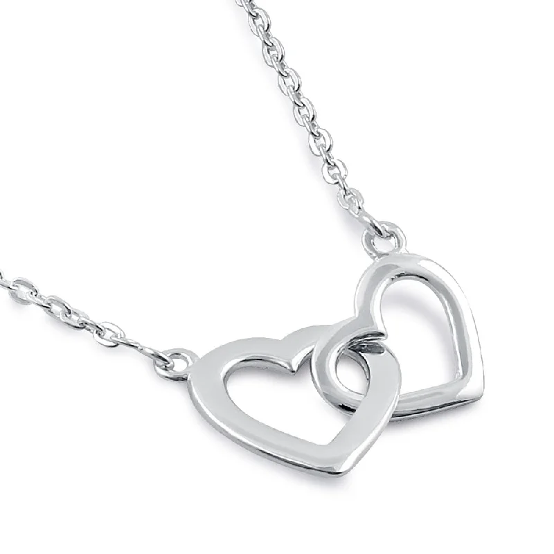 long necklaces for women-Sterling Silver Linked Hearts Necklace