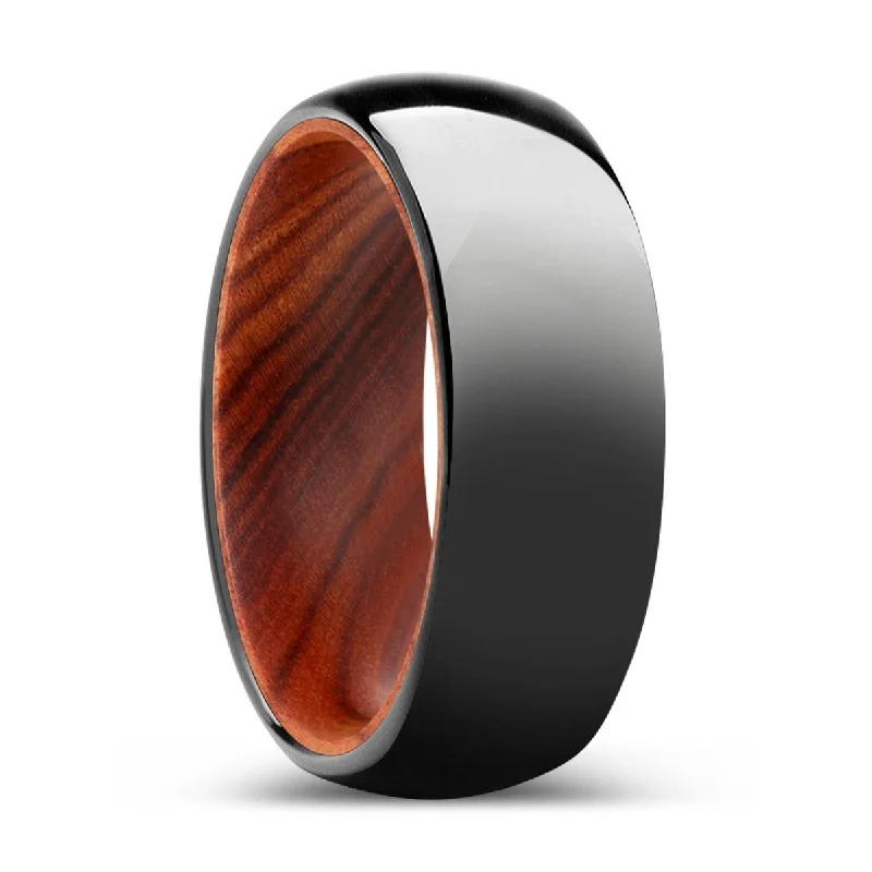 diamond rings for women-SEQUOIA | IRON Wood, Black Tungsten Ring, Shiny, Domed