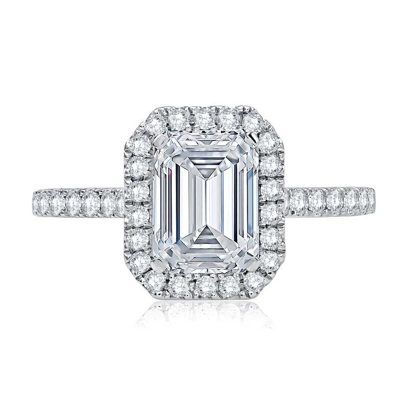 affordable gold engagement rings for women-A.Jaffe Engagement Rings Emerald Cut Diamond Halo Engagement Ring with Quilted Interior ME2051Q/201B