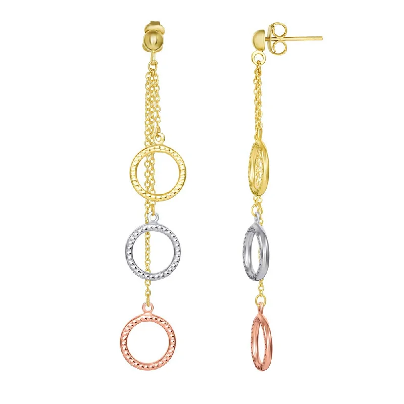 gemstone drop earrings for women-14k Gold Dangling Circle of Life Drop Earrings with Friction Back - Yellow Gold, White Gold and Rose Gold