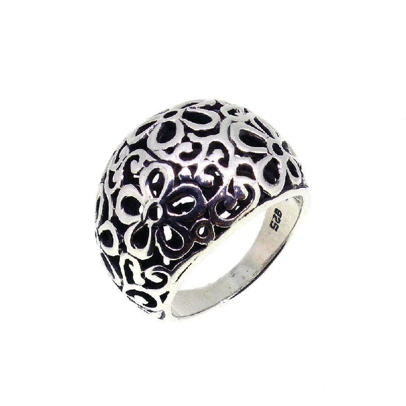 designer rings for women-Sterling Silver Flower Patterned Ring - PS0154