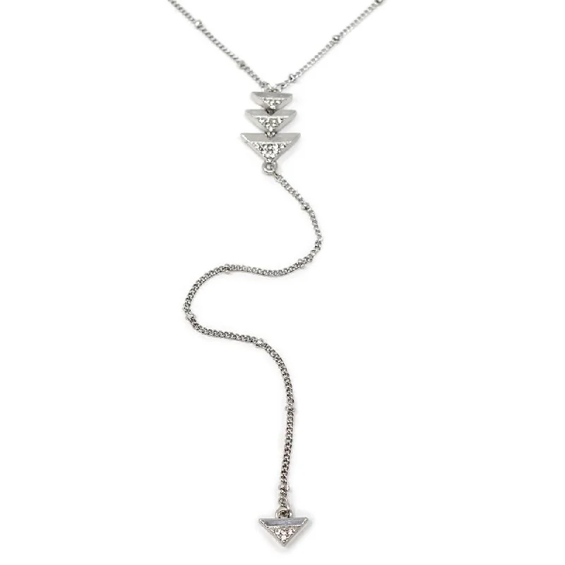 custom name necklaces for women-Pave Triangle Lariat Necklace Rhodium Plated