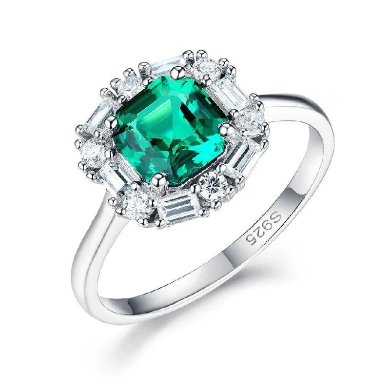 engagement rings with antique style for women-Asscher Cut Emerald Green Diamond Engagement Ring