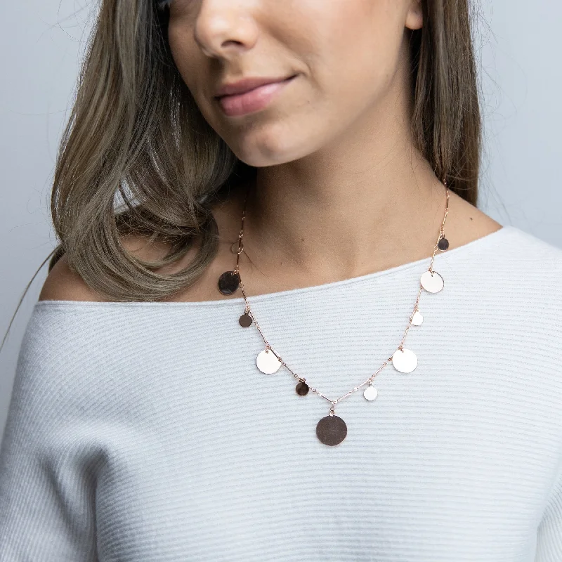 pearl necklaces for women-Plain Disc Charm Necklace Rose Gold Tone