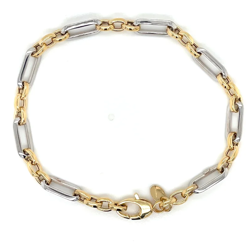 classic bracelets for women-9ct Gold Two Tone Round And Oval Link Bracelet