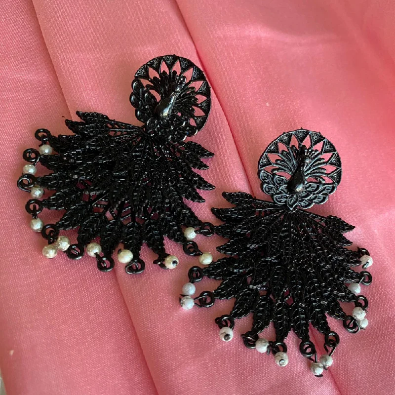 fashion earrings for women-Mahavir Black Plated Dangler Earrings