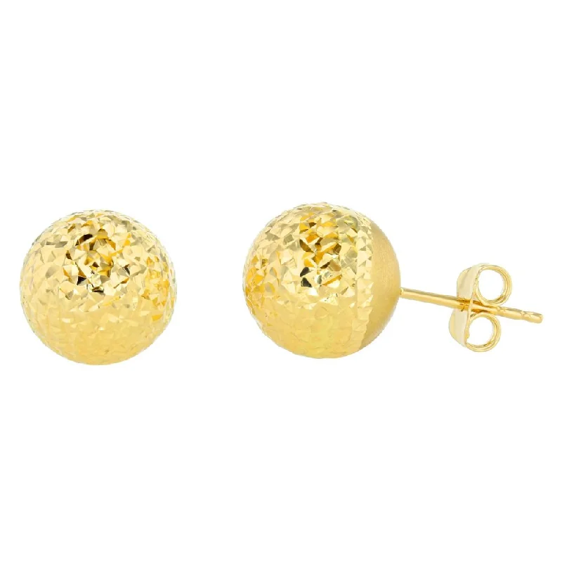 gold earrings for women-Polished 14k Yellow Gold Textured Ball Round Stud Earrings, 11mm