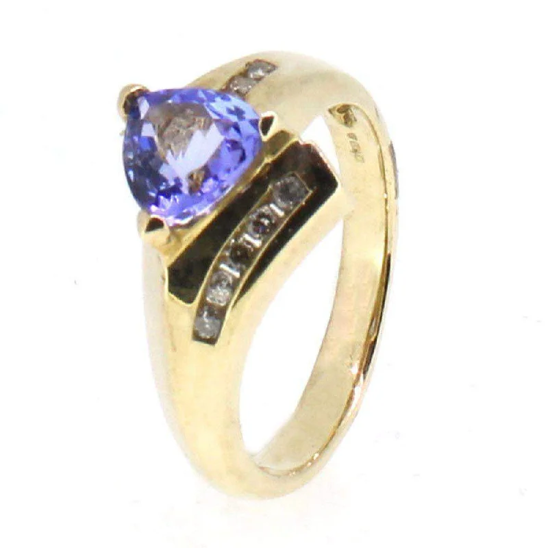 personalized rings for women-9 Carat Gold Diamond And Tanzanite  Ring