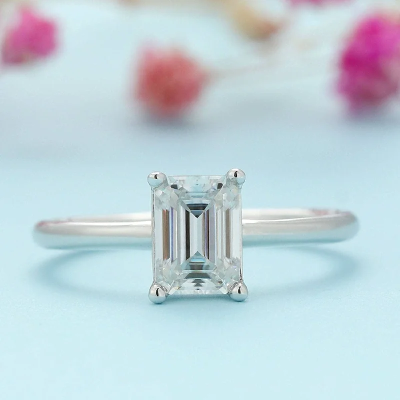 engagement rings with sapphires for women-1.0 Ct Emerald Cut Diamond Solitaire Engagement Ring