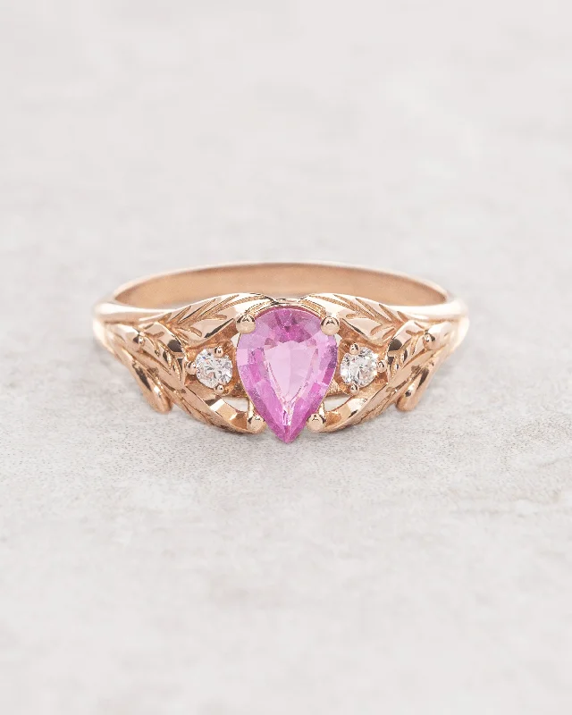 platinum engagement rings for women-Natural pink sapphire engagement ring, with side diamonds / Wisteria