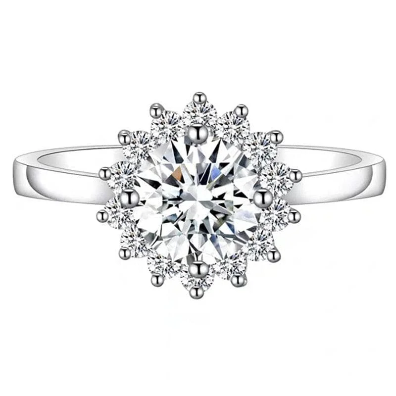 platinum engagement rings for women-1.0 Ct Diamond Sunflower Shaped Halo Engagement Ring