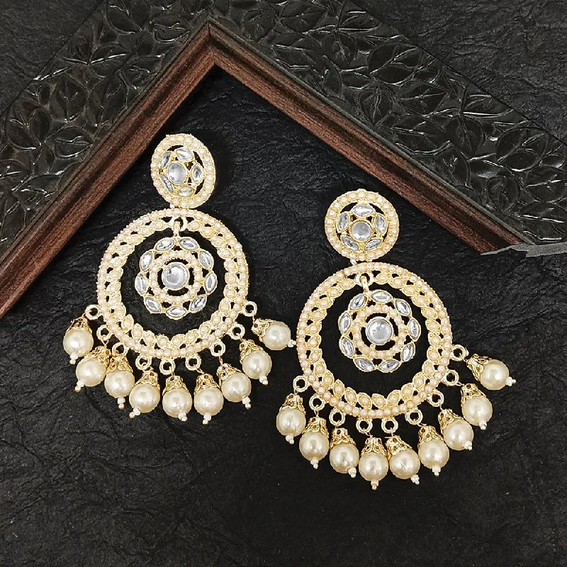 high-end earrings for women-Bhavi Jewels Gold Plated Kundan Stone Dangler Earrings