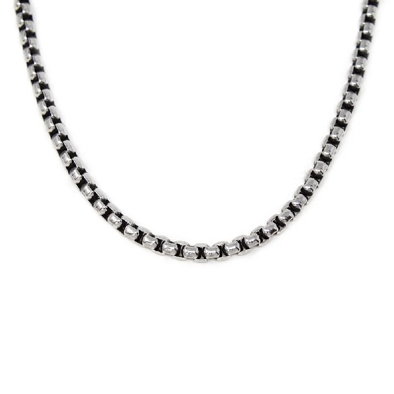 sophisticated necklaces for women-St Steel Oxidised Round Box Chain Necklace 24 Inch