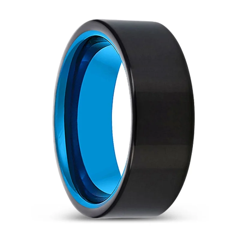 engagement rings for women-WOLFORD | Blue Tungsten Ring, Black Tungsten Ring, Shiny, Flat