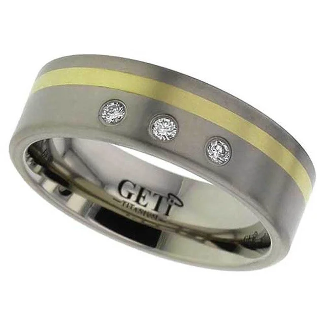 classic gold rings for women-Titanium And Diamond Ring With Yellow Gold Inlay - 2208DS3X3PNT-18KY