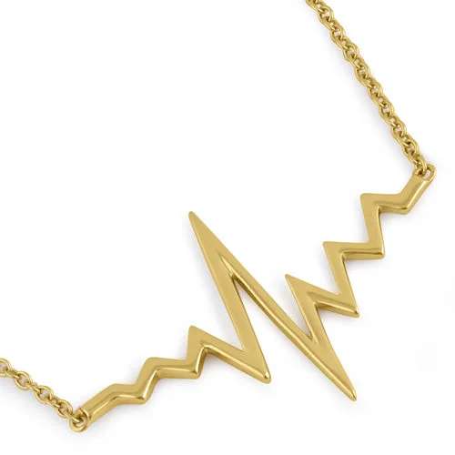 large statement necklaces for women-Sterling Silver Yellow Gold Plated Heartbeat Necklace