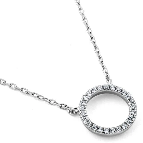 matching wedding necklaces for women-Sterling Silver Halo CZ Necklace