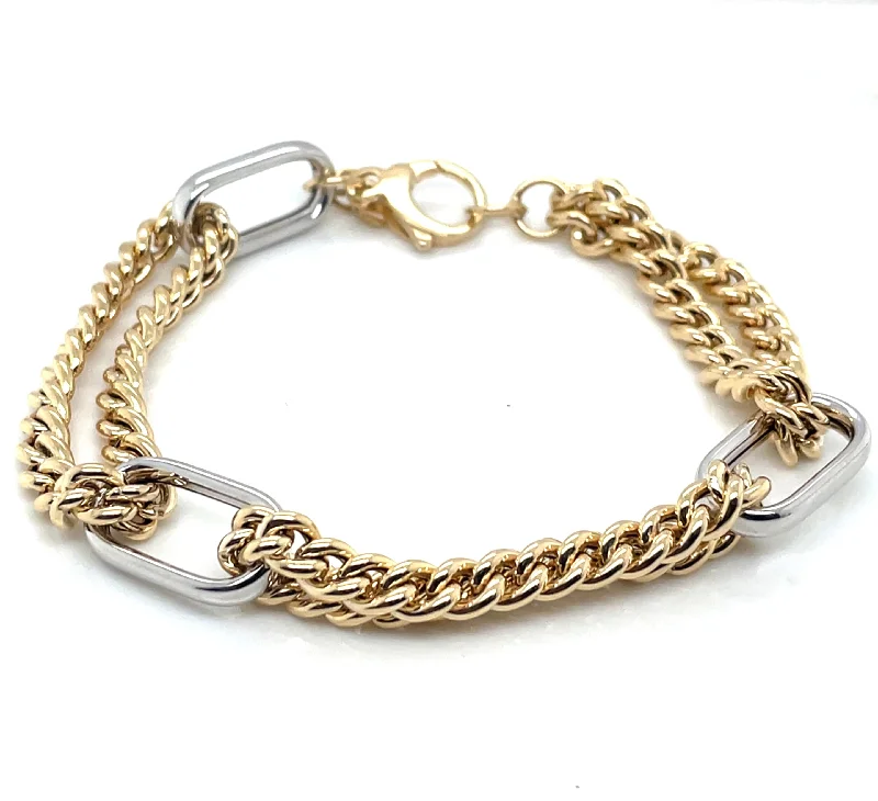 chic bangles for women-9ct Gold Two Tone Oval Link Bracelet