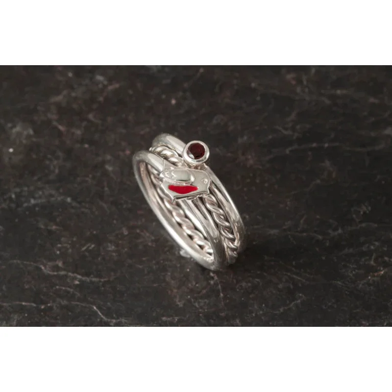 gold diamond rings for women-Robin Stacking Rings with Red Garnet - R171-set3