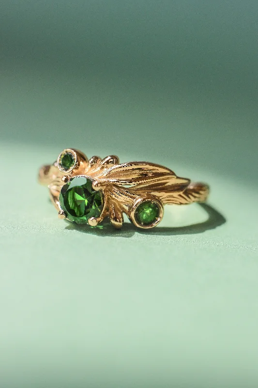 modern engagement rings for women-Olive branch ring with green tourmalines / Olivia