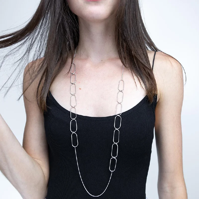 layered necklaces for women-Snake Chain Loop Necklace Rhodium Plated