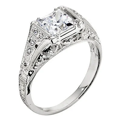 silver engagement rings for women-Vintage Style Princess Cut Engagement Ring Setting