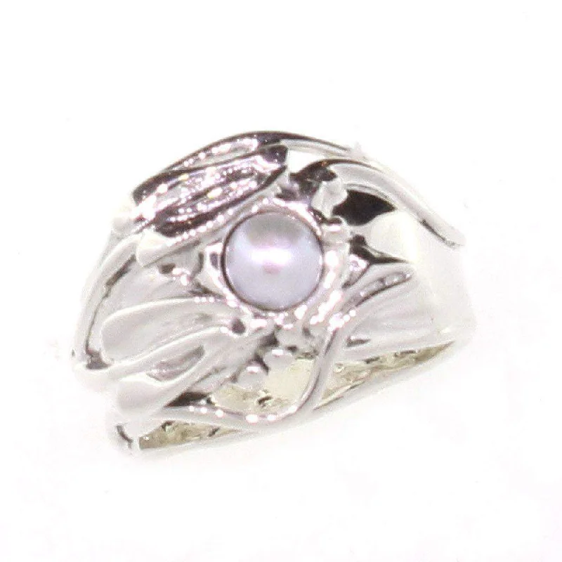 luxurious rings for brides-Sterling Silver And Pearl Ring -2705