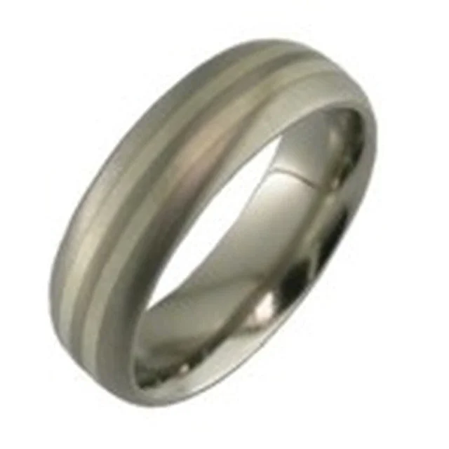 chunky rings for women-Titanium Ring with 18ct White Gold Inlays - 2219-9KW