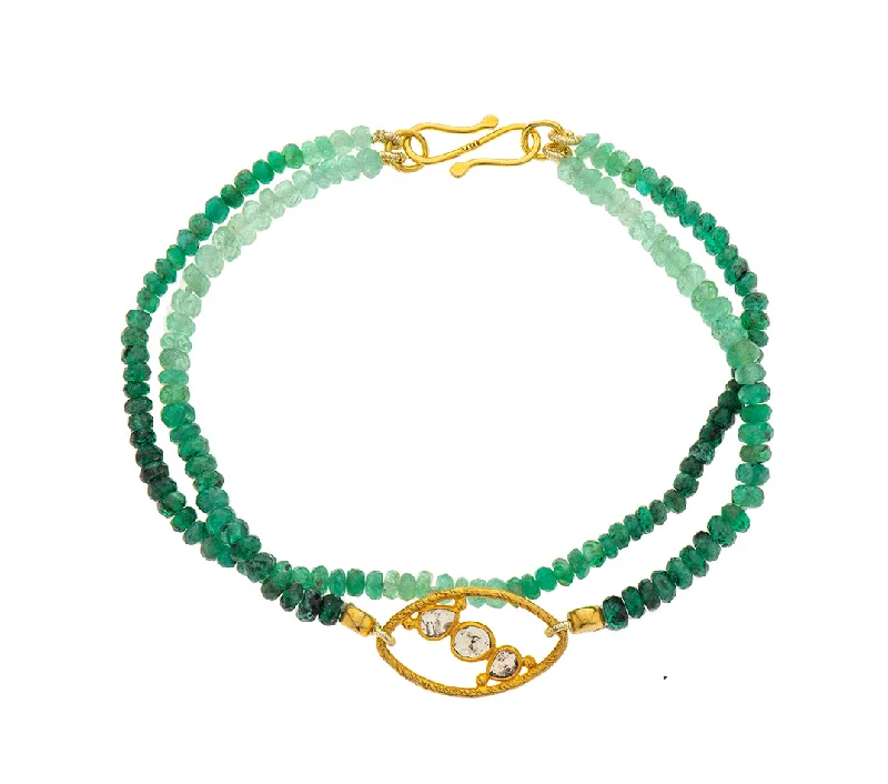 trendy bangles for women-Nava Zahavi Yellow Gold Emerald and Diamonds Bracelet