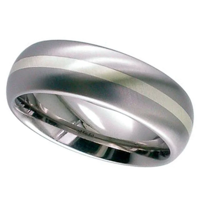 luxury rings for women-Titanium Ring With 9ct White Gold Inlay - 2210-9KWHITE