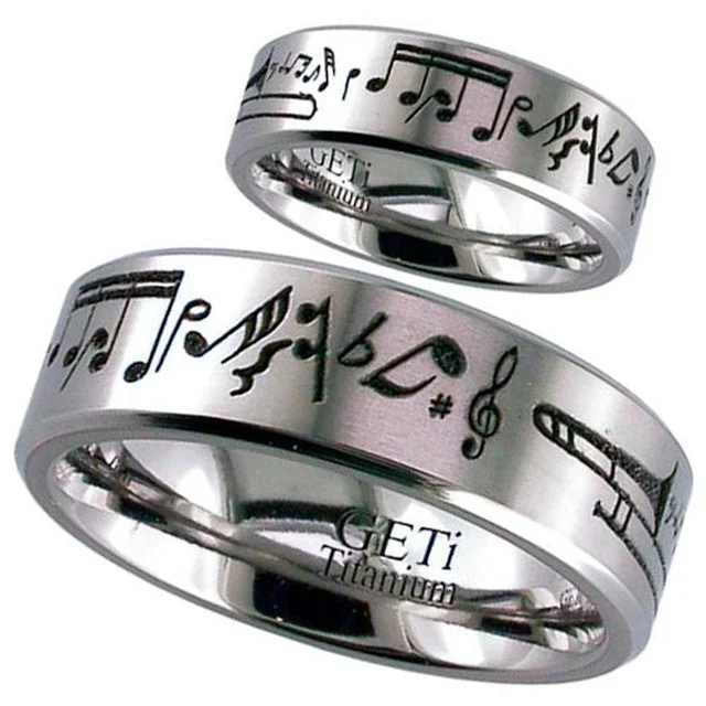 antique-inspired rings for women-Musical Notes Titanium Ring - 2226CH-MUSIC1