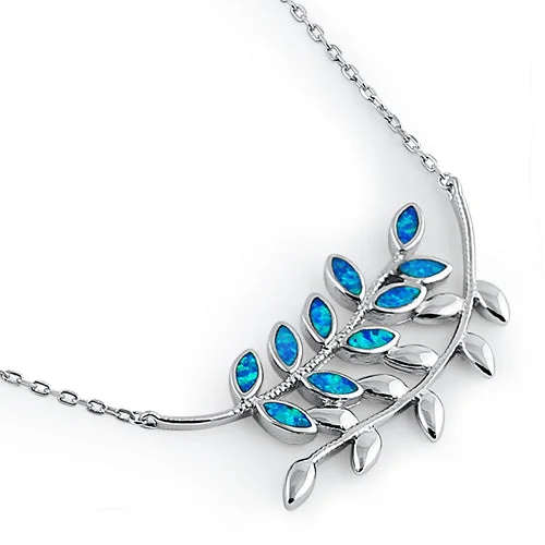 handmade necklaces for women-Sterling Silver Blue Opal Trendy Leaf Necklace