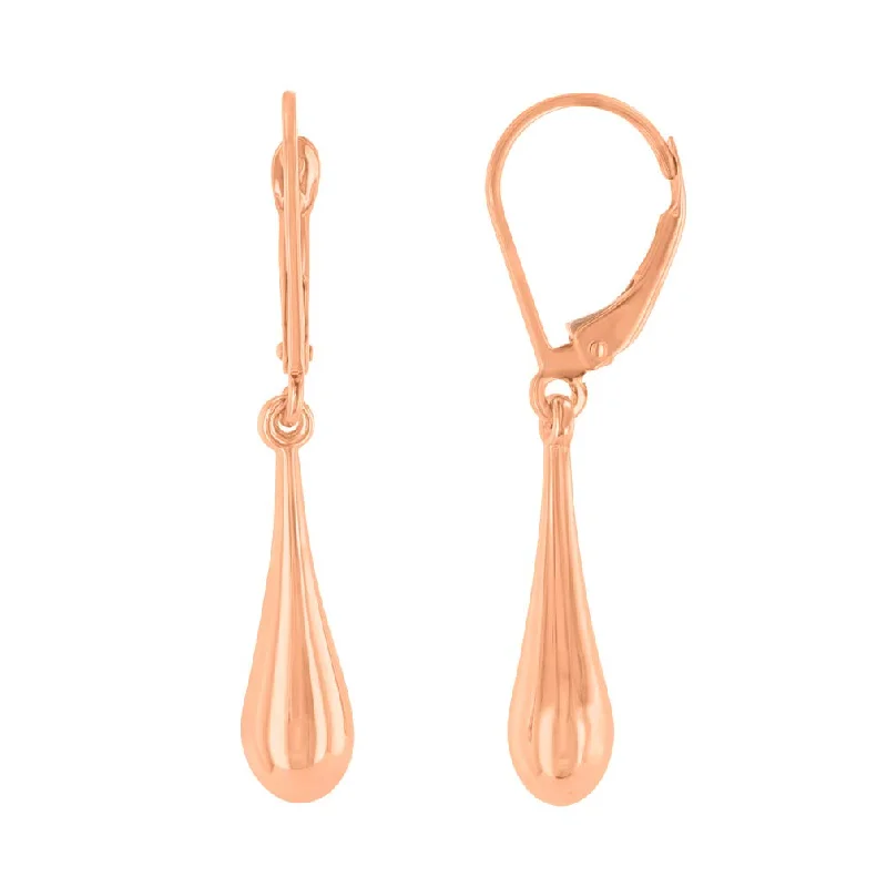 dangling earrings for women-14k Rose Gold Plain and Simple Teardrop Dangle Drop Earrings