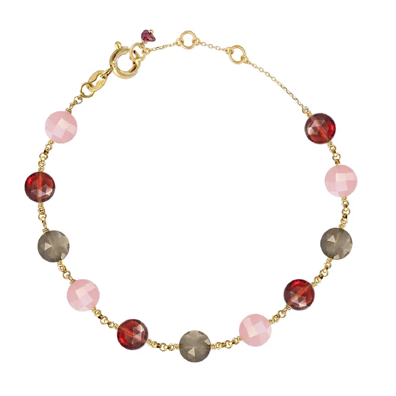 pearl bracelets for weddings-Pop Galaxy Eternity Bracelet Garnet, Guava Quartz, Smoky Quartz - 18k Gold