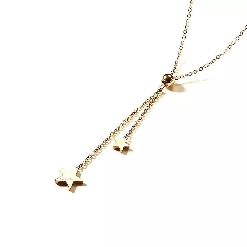 designer necklaces for women-Stainless Steel Necklace with Two Star Pendants Gold Plated