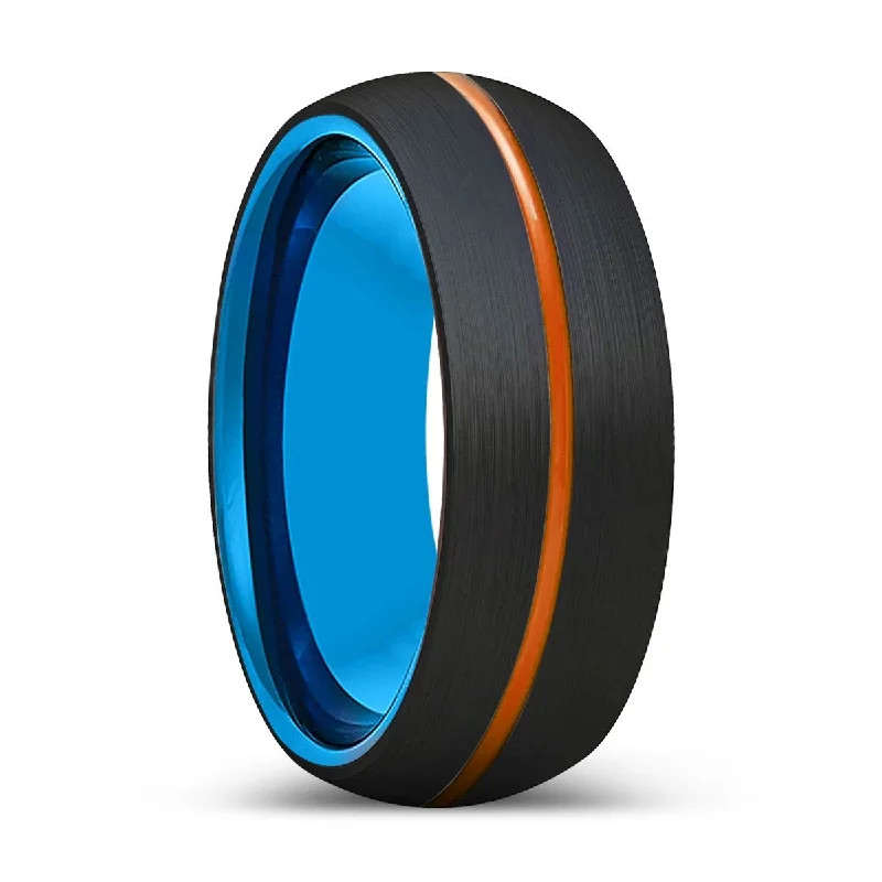 rose gold rings for women-VANGUARD | Blue Tungsten Ring, Black Tungsten Ring, Orange Groove, Domed