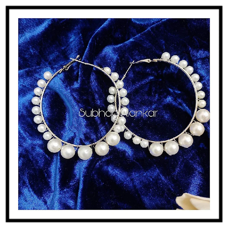 romantic earrings for women-Subhag Alankar White Attractive Pearl Earring For Girls and Women,Hoop Earring