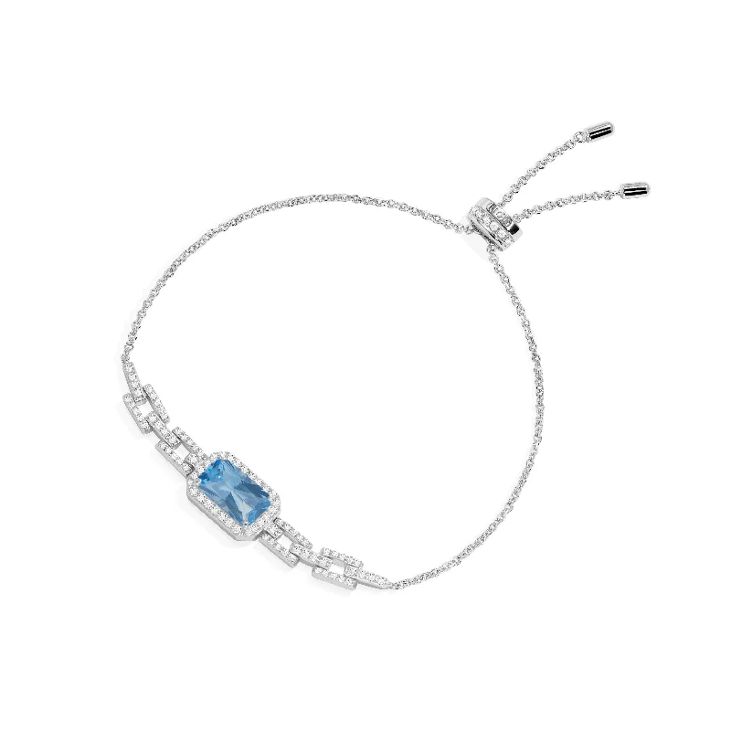 luxury leather bracelets for women-Pavé Lagoon Blue Rectangle Adjustable Chain Bracelet