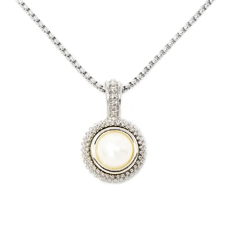 personalized charm necklaces for women-Two Tone Pearl Pendant Necklace Box Chain