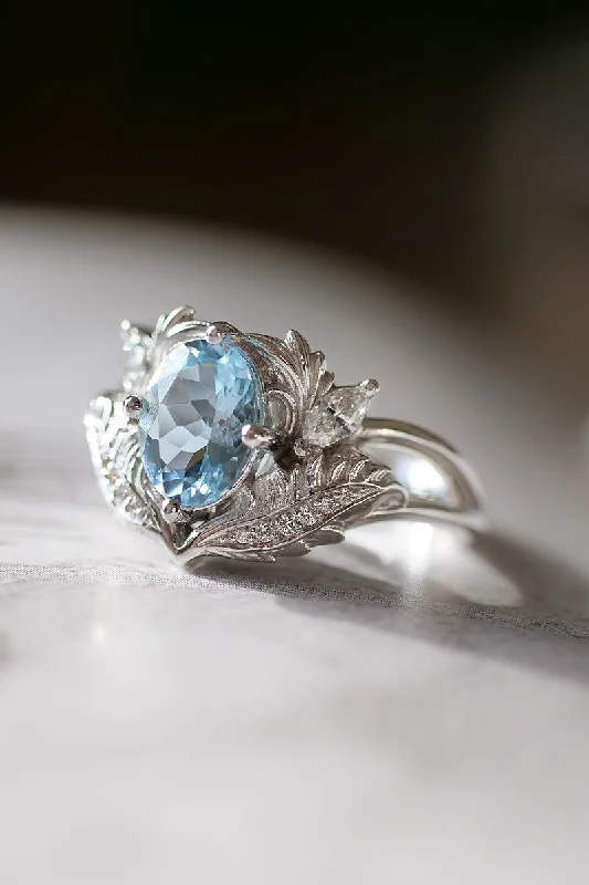 vintage-inspired engagement rings for women-Aquamarine and diamonds engagement ring / Adonis