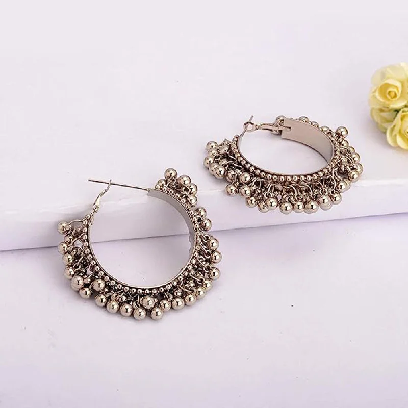 affordable earrings for women-Subhag Alankar Silver Round Ghungroo Hoop Earring For Girls and Women.