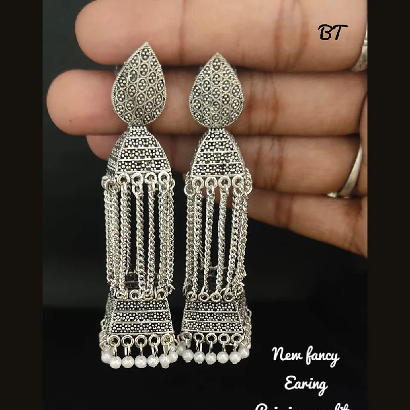 handmade earrings for women-Lucentarts Jewellery Silver Plated Jhumki Earrings