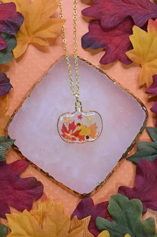 beautiful necklaces for women-Pumpkin Autumn Leaf