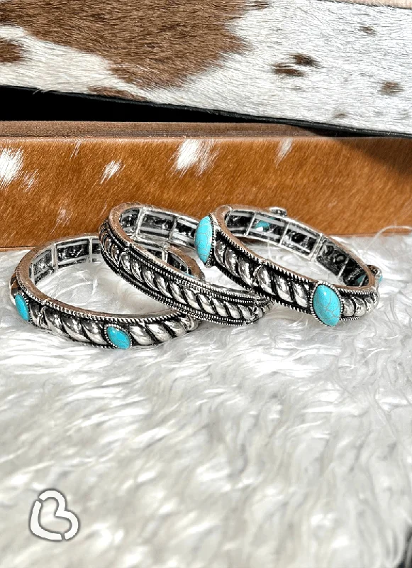 wedding bangles for women-Josephine Stack Stretch Bracelets in Turquoise