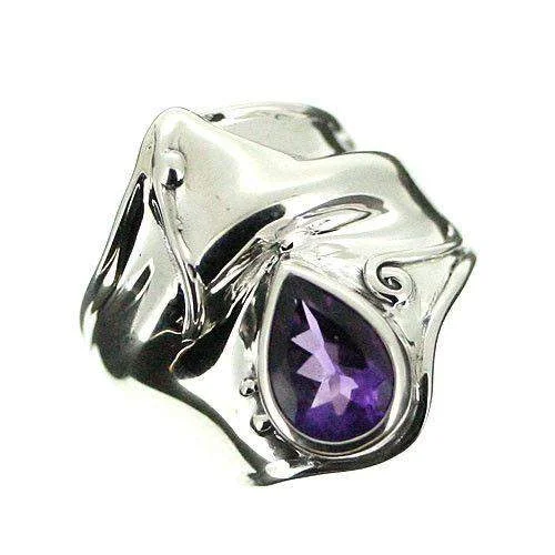 affordable engagement rings for women-Sterling Silver And Amethyst Ring-D162