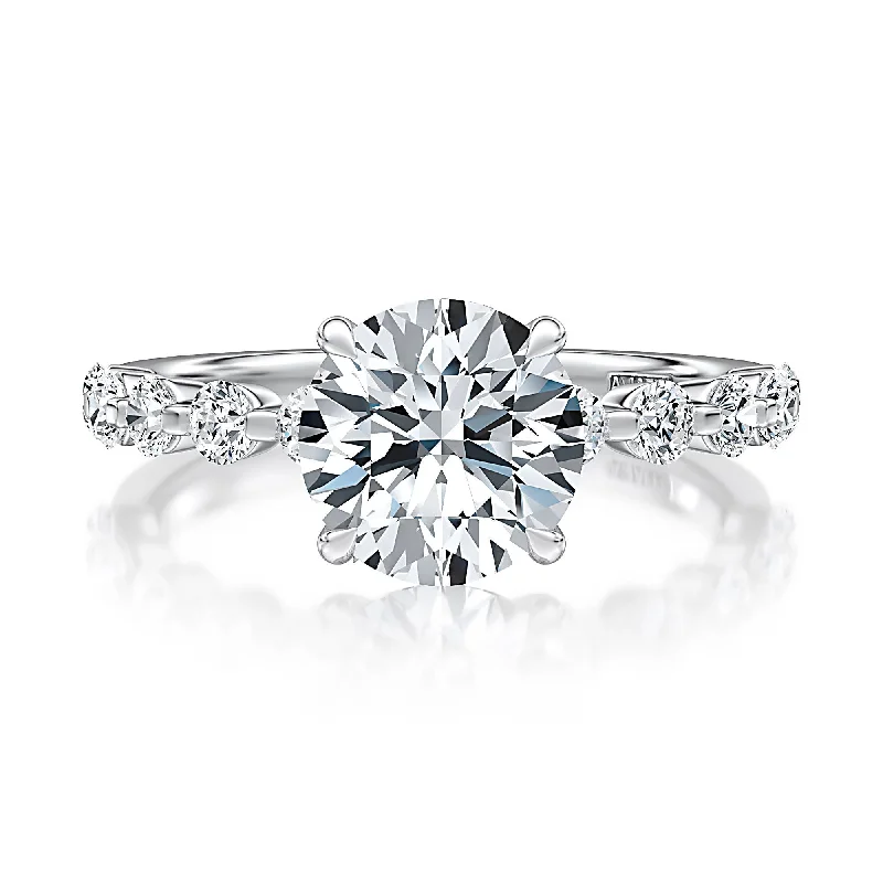 vintage-inspired engagement rings for women-A.Jaffe Engagement Rings Four Prong Round Center Diamond Engagement Ring with Single Prong Diamond Band MECRDL2682/200