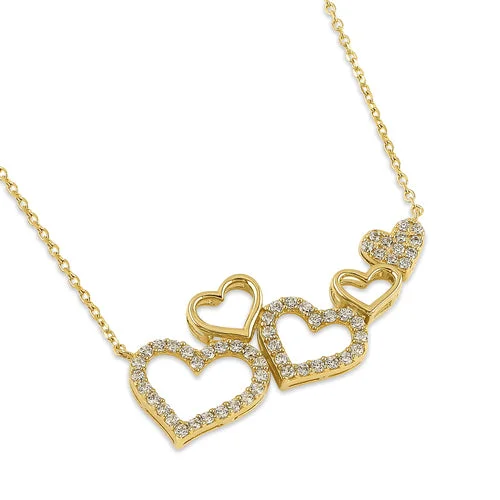 vintage-inspired necklaces for women-Solid 14K Heart Cluster CZ Necklace